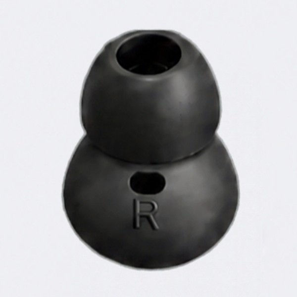 Black silicone full in-ear tip marked R