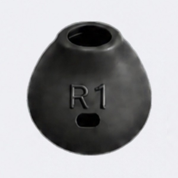 Black silicone half in-ear tip marked R1